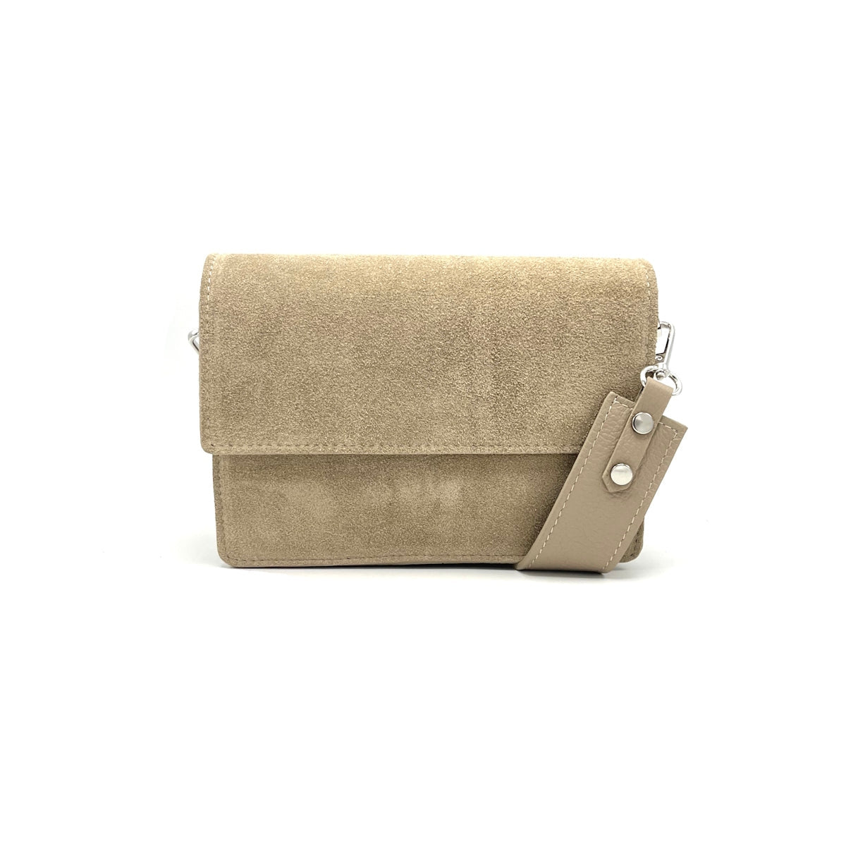 Suede Leather Shoulder Bag Made in Italy - Taupe
