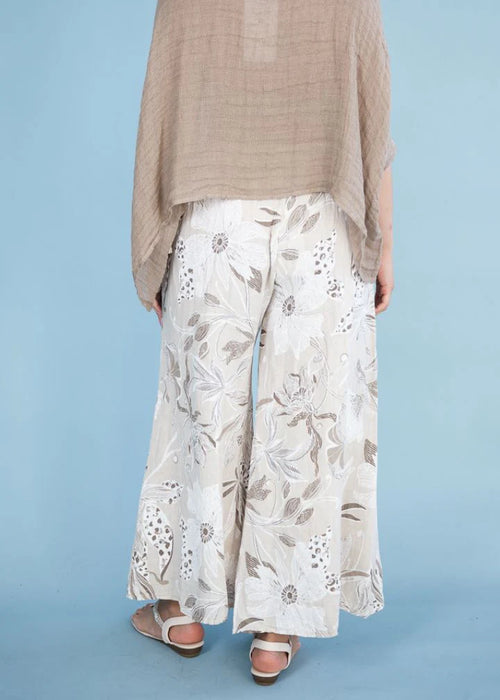 Donna Donna ‘Rattani’ Italian Linen Floral Print Pants - Beige