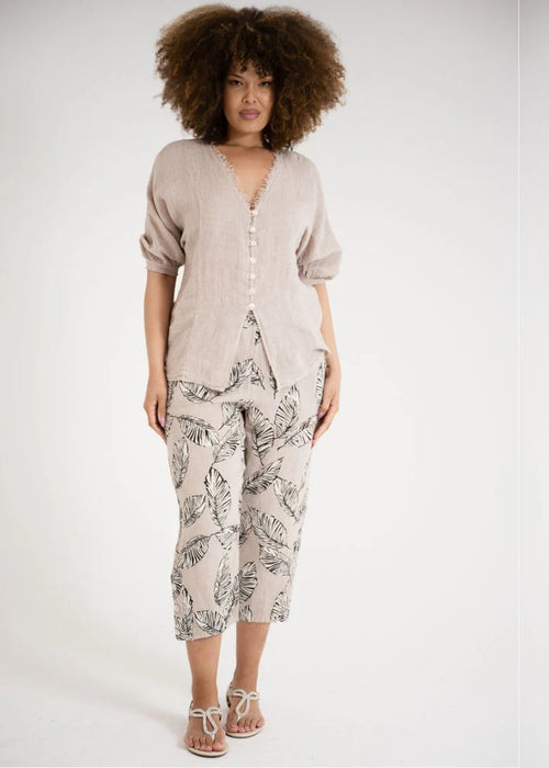 Donna Donna ‘Malto’ Italian Linen Leaf Pants - Beige