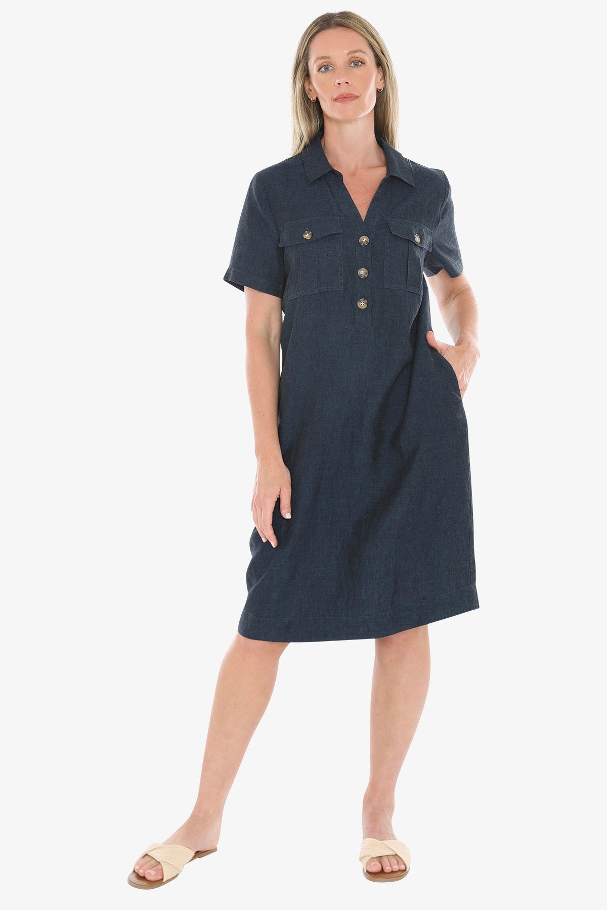 JUMP Clothing - Pocket Linen Dress - Steel