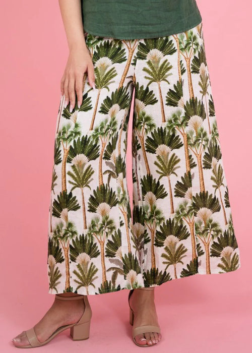 Donna Donna ‘Palm’ Print Italian Linen Pant - Green