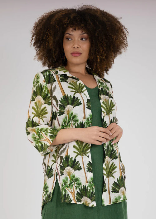 Donna Donna ‘Mallorca Palm’ Print Italian Linen Shirt - Green