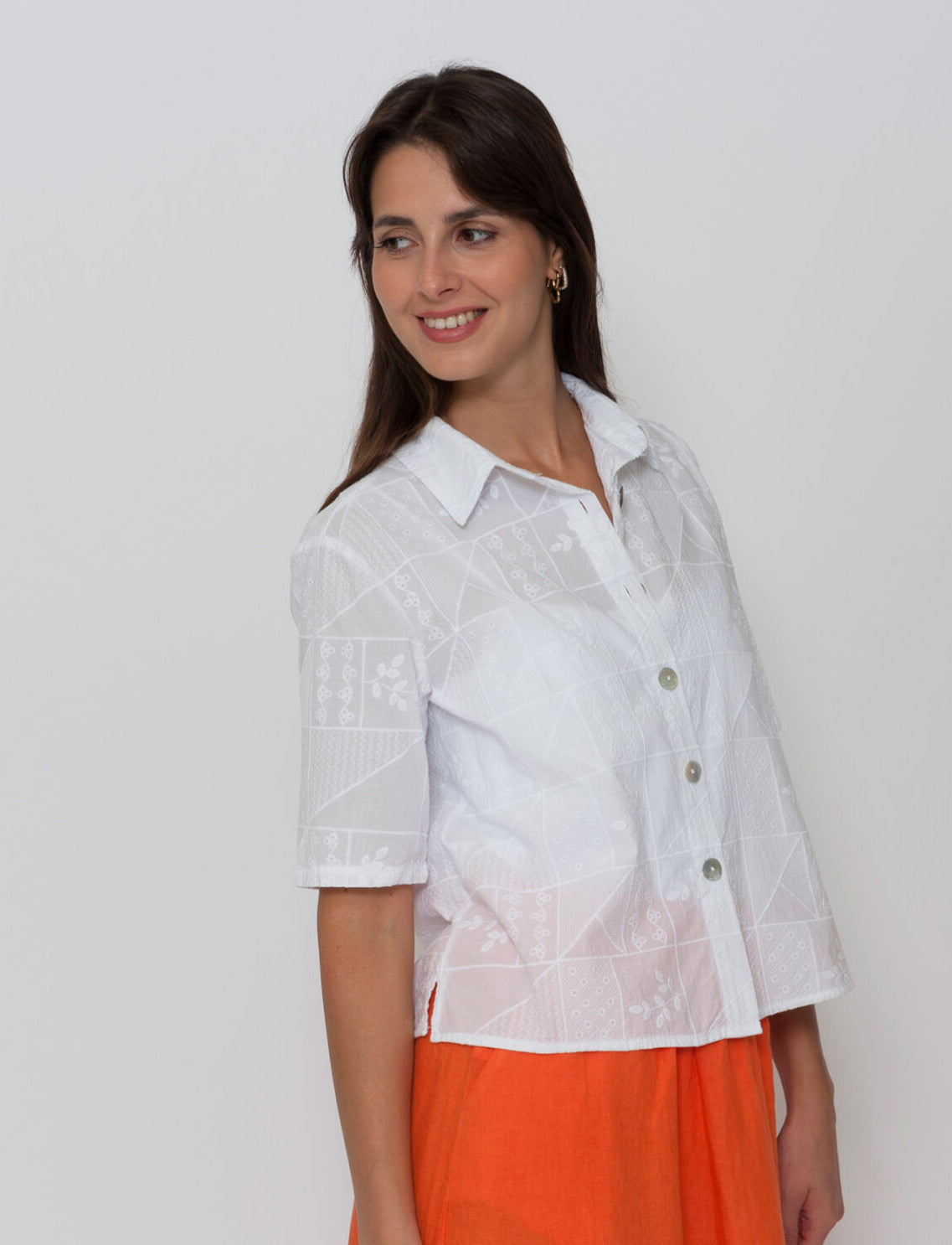 Blueberry Italia Textured Cotton Embroidered Shirt - White