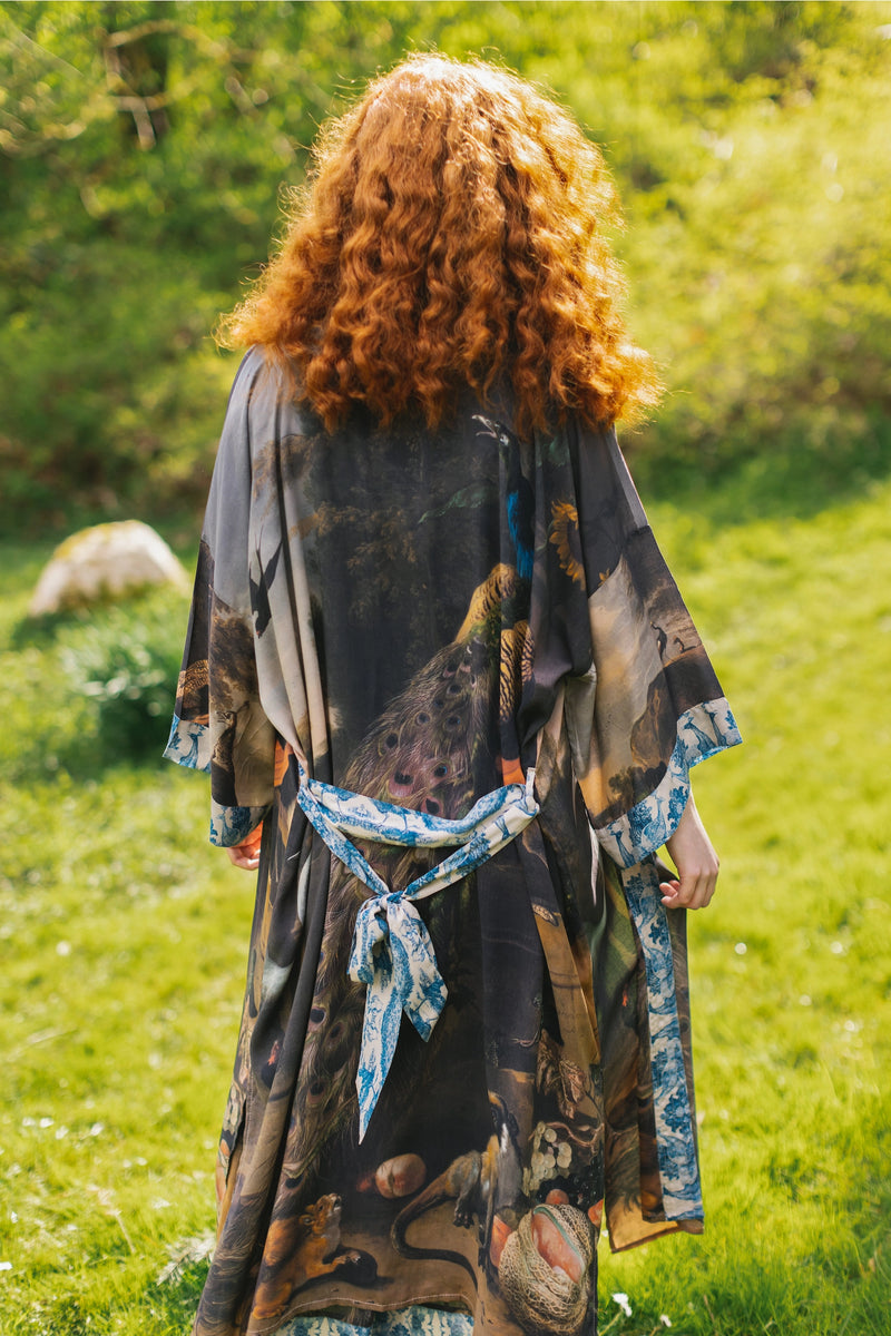 ‘Wild Beauty Opera’ Duster Bamboo Kimono Robe With Peacock