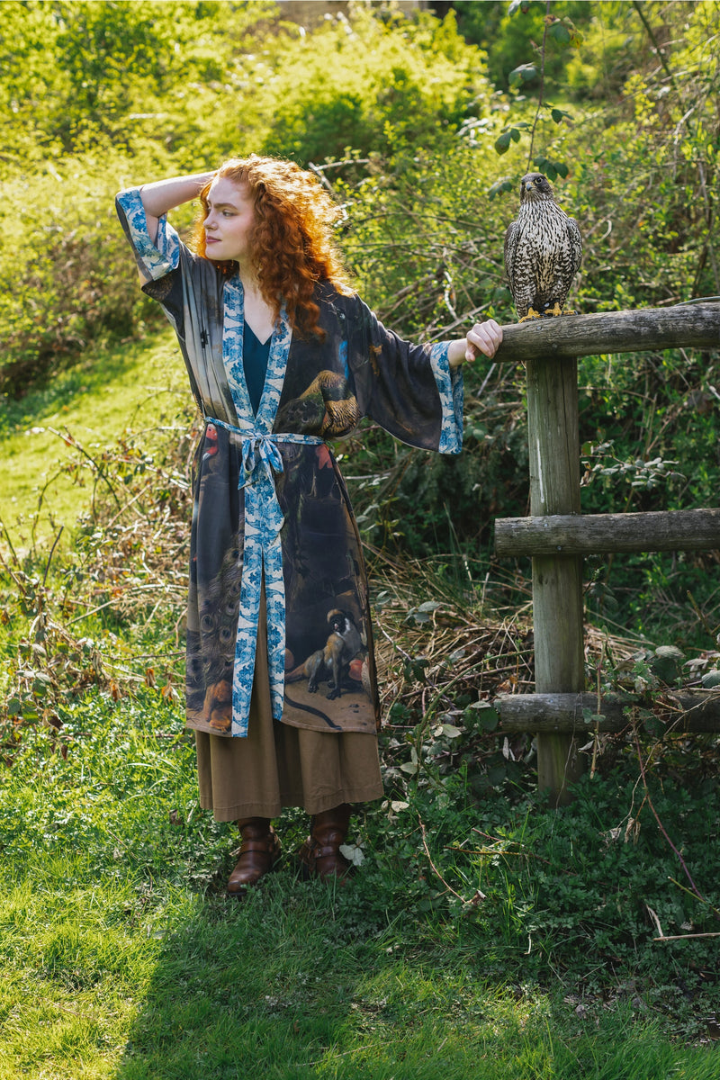 ‘Wild Beauty Opera’ Duster Bamboo Kimono Robe With Peacock