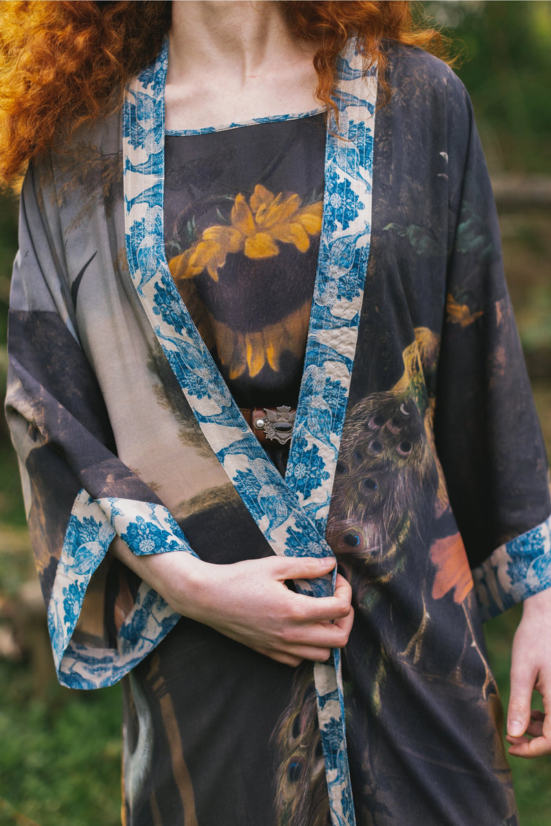 ‘Wild Beauty Opera’ Duster Bamboo Kimono Robe With Peacock