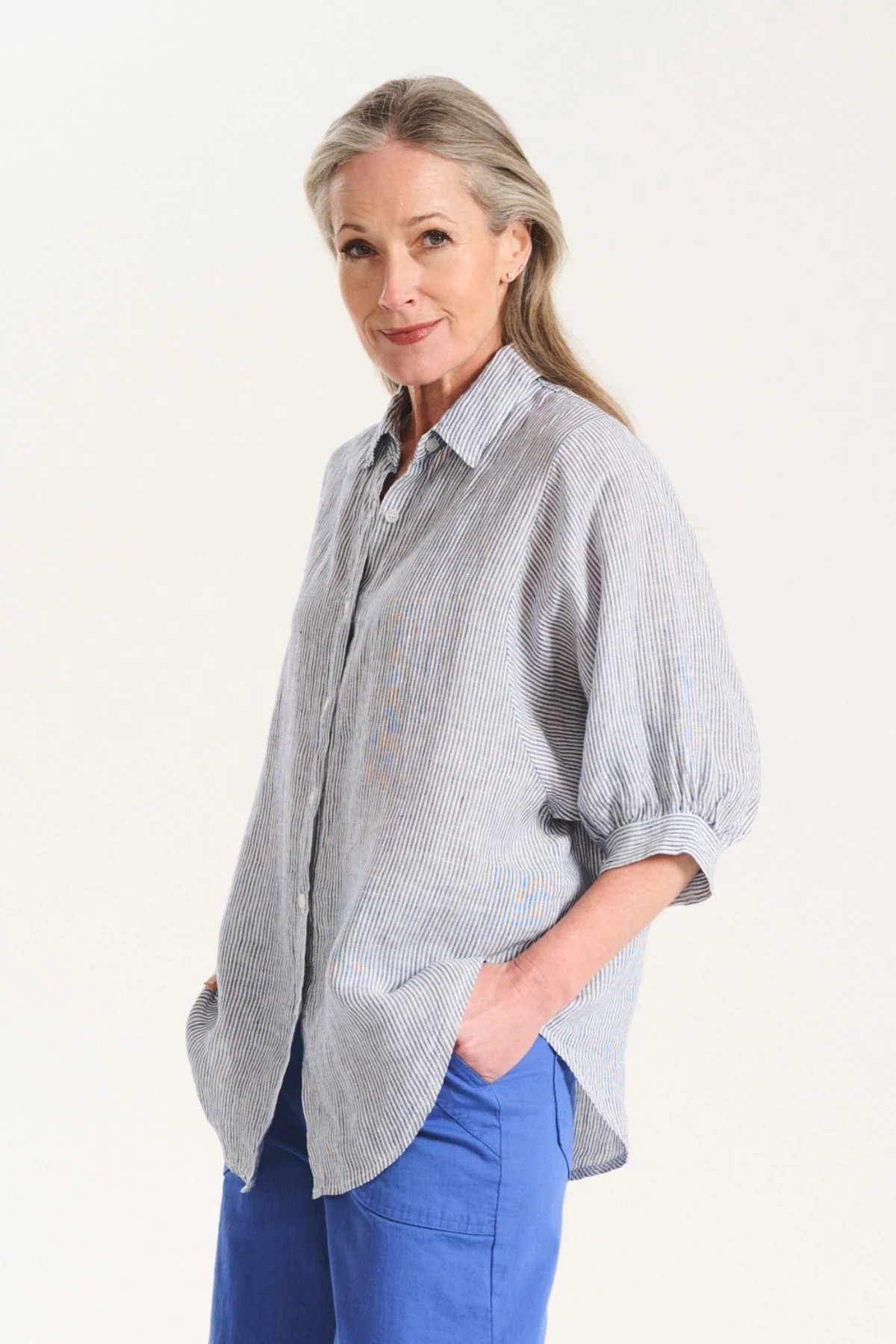 Olga De Polga - Sienna - Linen Shirt - Blue
