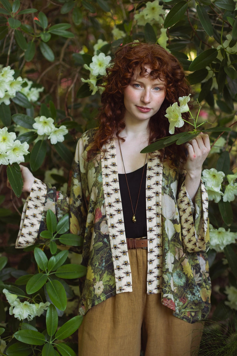 ‘I Dream in Flowers’ Bamboo Cropped Kimono with Bees