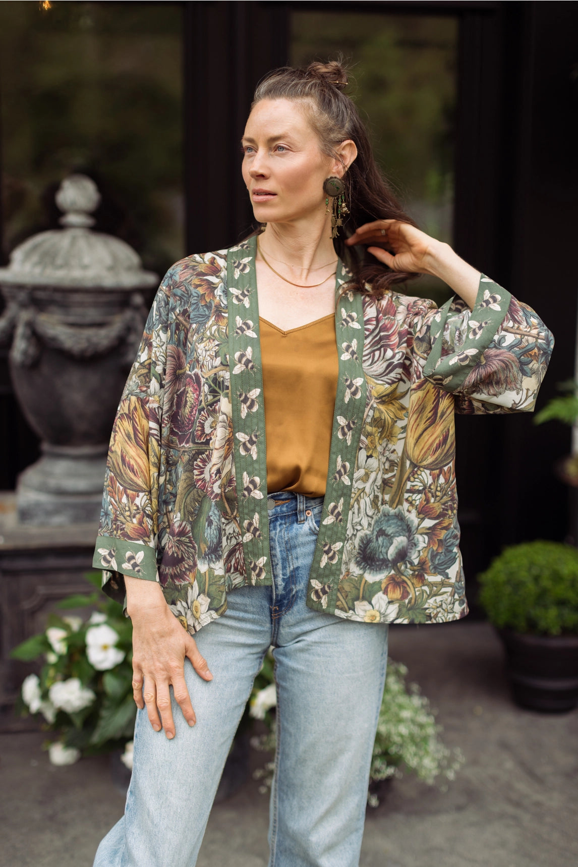 ‘Love Grows Wild’ Floral Bamboo Cropped Kimono with Bees