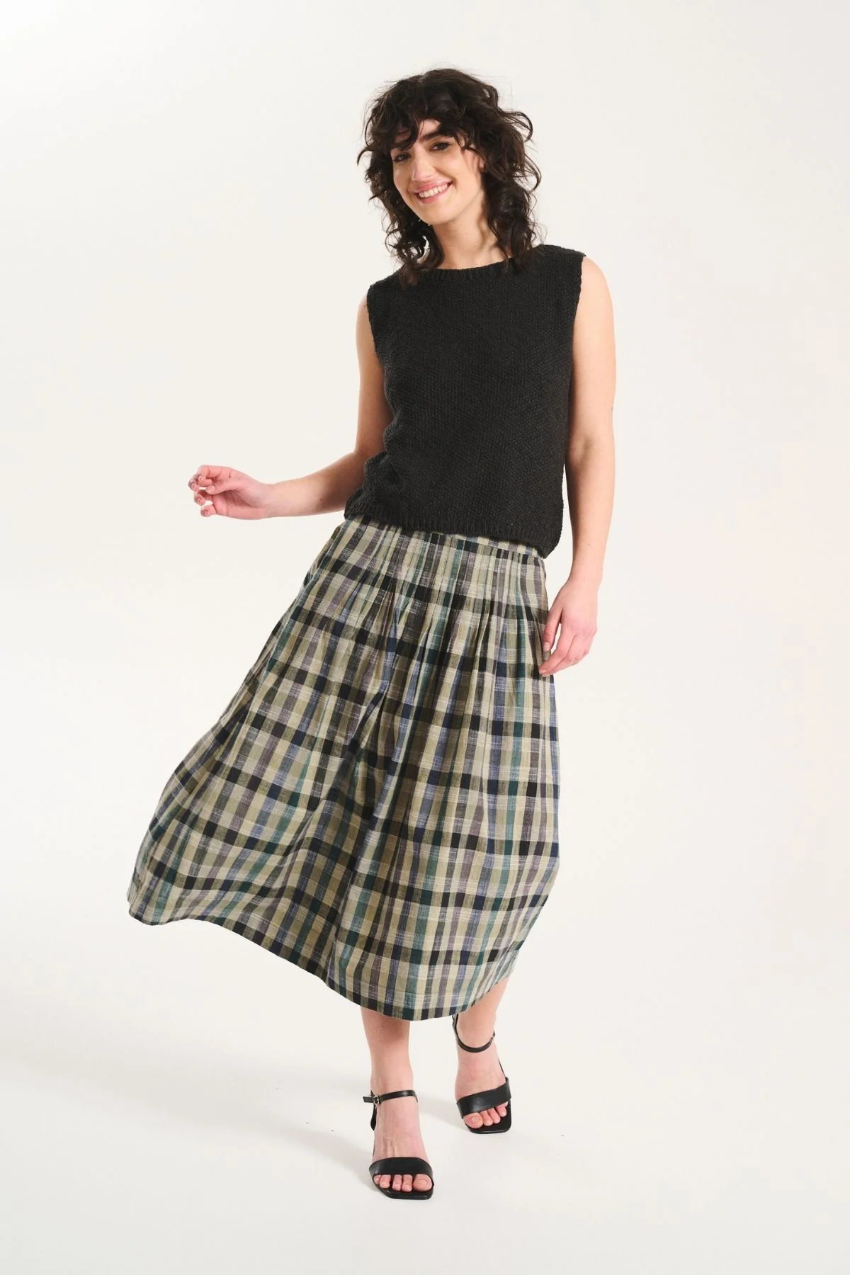 Olga De Polga - Tangier - Plaid Linen/Cotton Skirt - Green