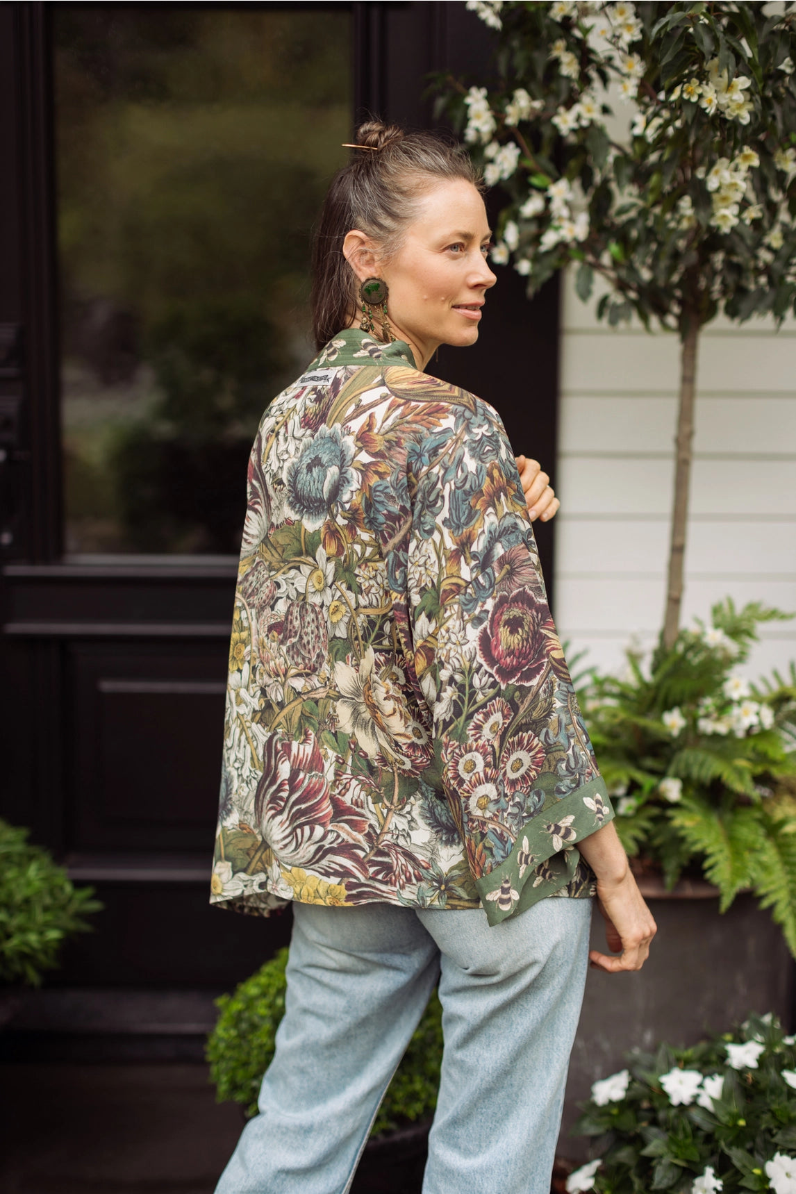 ‘Love Grows Wild’ Floral Bamboo Cropped Kimono with Bees