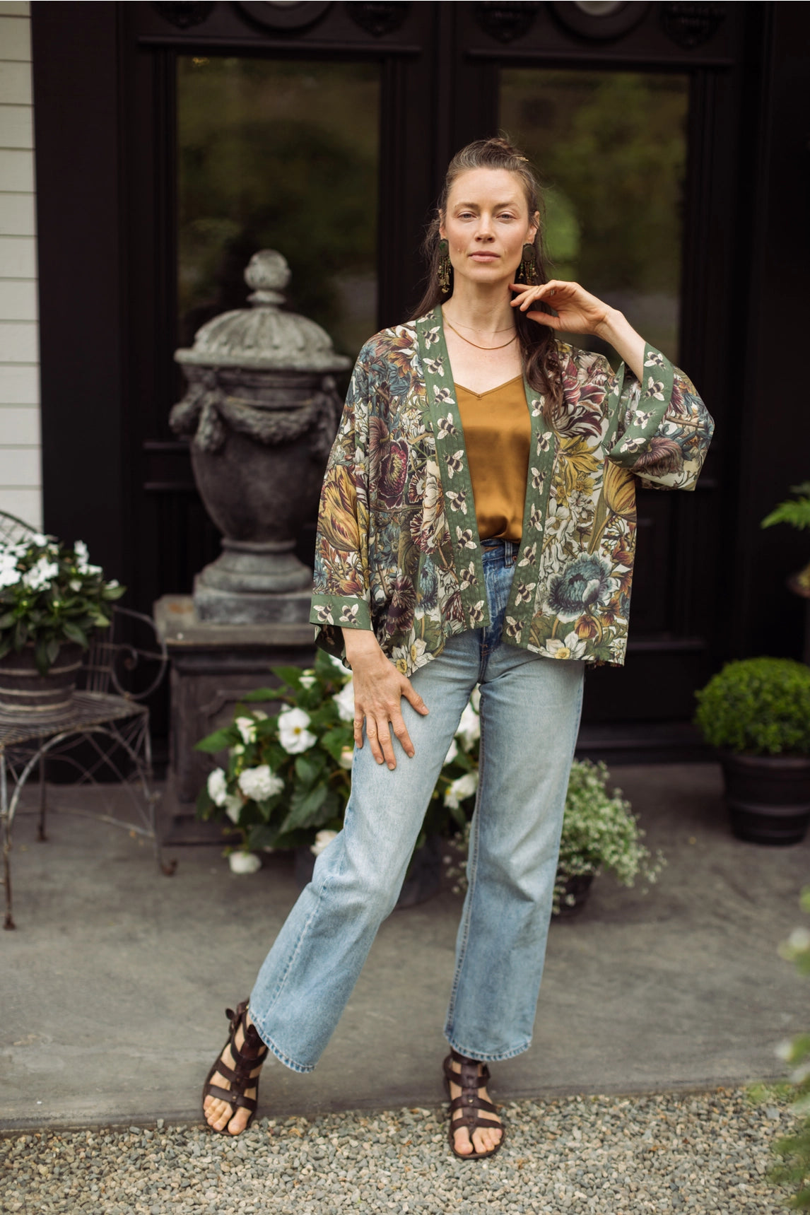 ‘Love Grows Wild’ Floral Bamboo Cropped Kimono with Bees