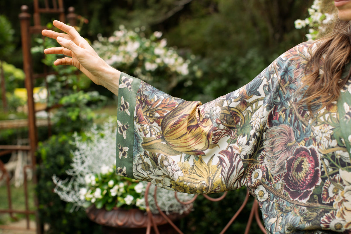 ‘Love Grows Wild’ Floral Bamboo Cropped Kimono with Bees