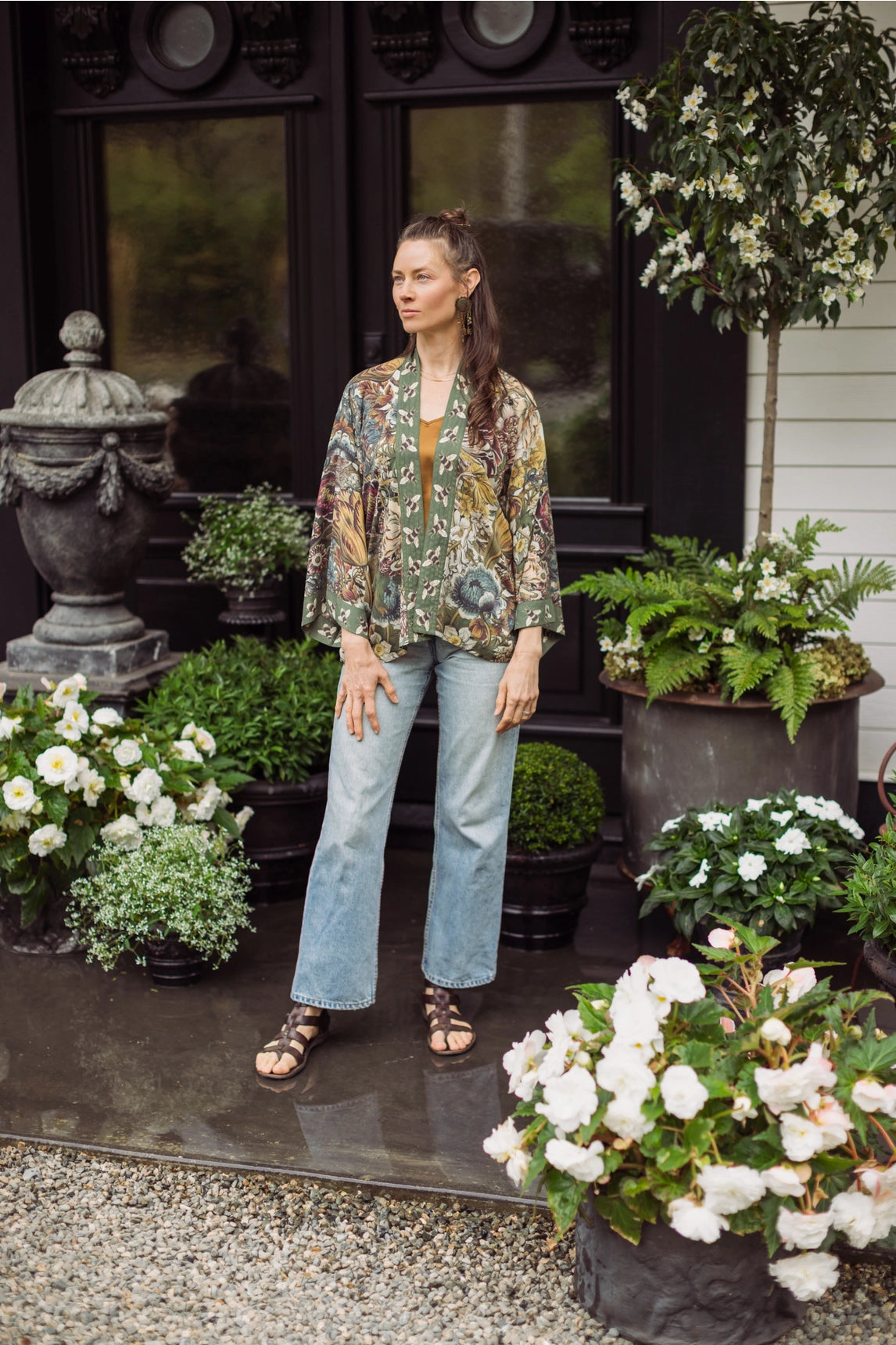 ‘Love Grows Wild’ Floral Bamboo Cropped Kimono with Bees