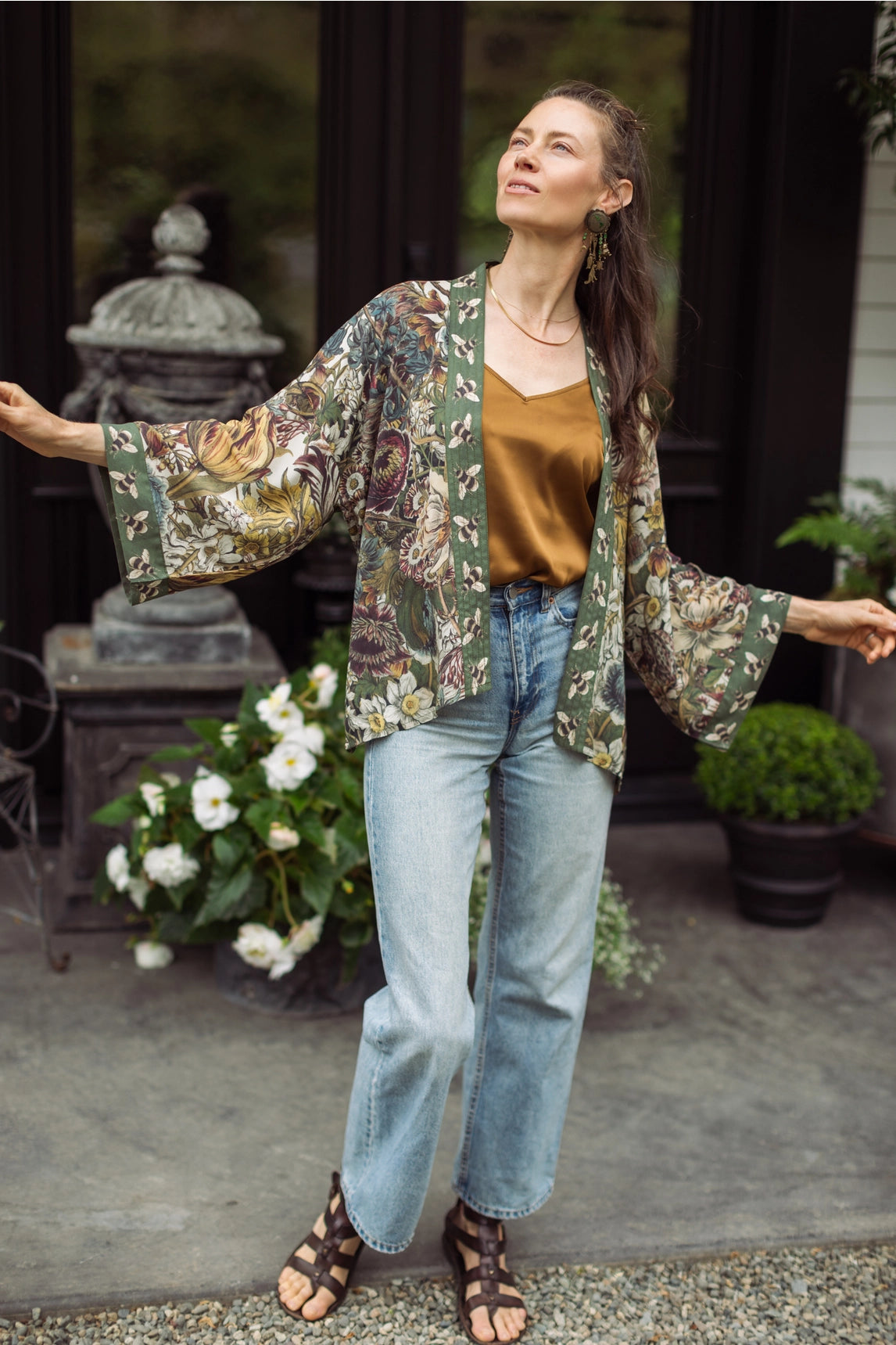 ‘Love Grows Wild’ Floral Bamboo Cropped Kimono with Bees