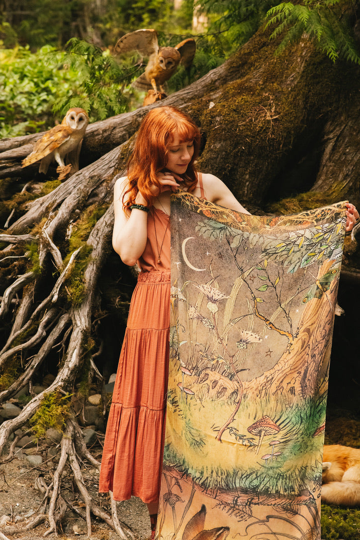 Market Of Stars - Woodland Wisdom - Bohemian Scarf - Florals, Rabbit & Moths