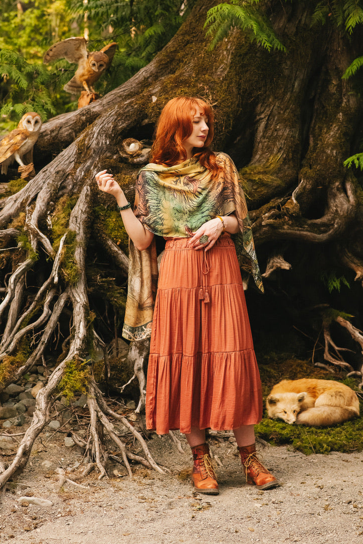 Market Of Stars - Woodland Wisdom - Bohemian Scarf - Florals, Rabbit & Moths