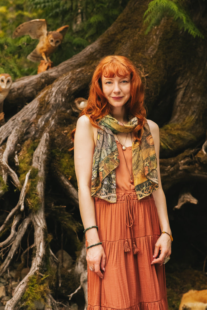 Market Of Stars - Woodland Wisdom - Bohemian Scarf - Florals, Rabbit & Moths