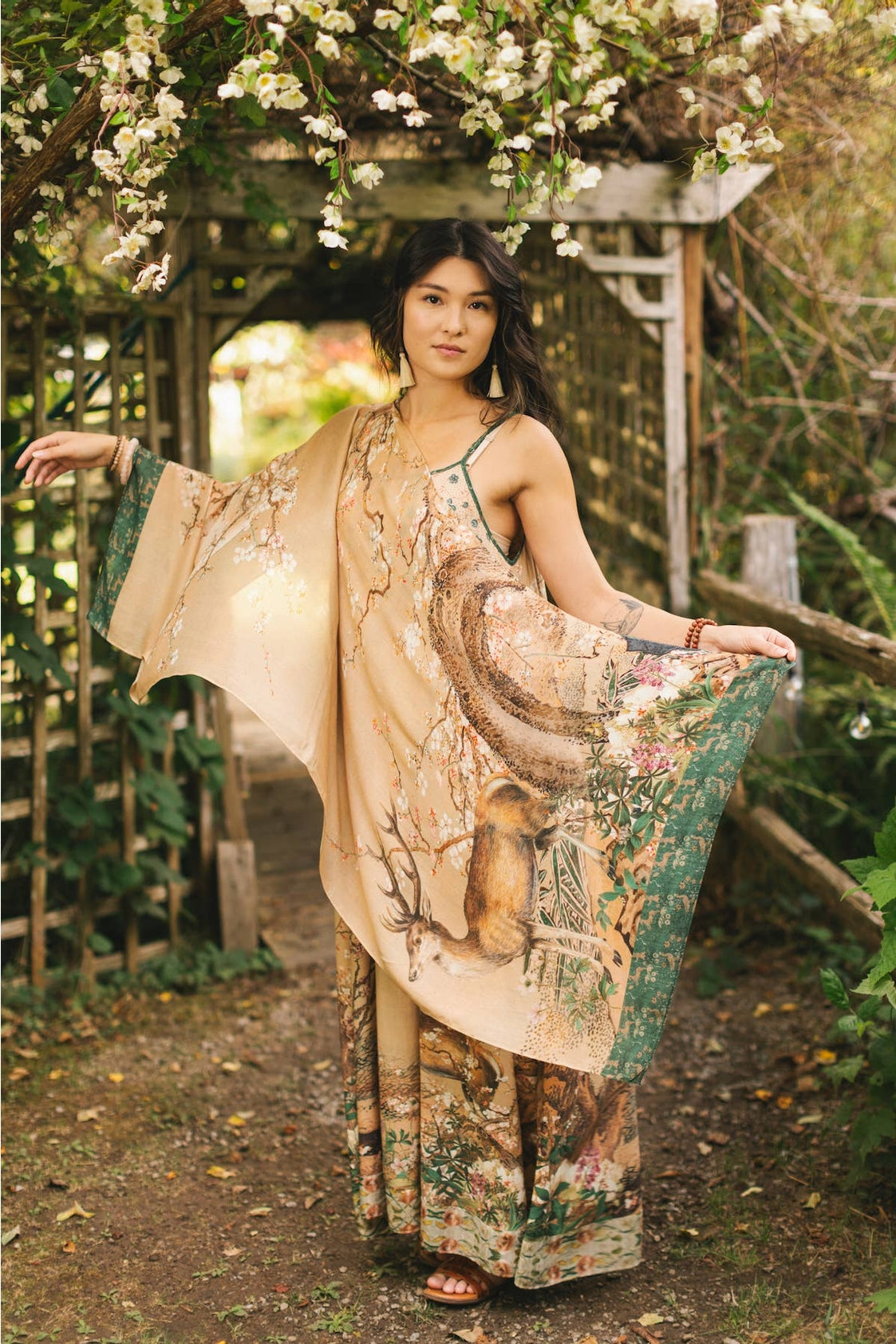 Market Of Stars - Fable Bohemian Floral Scarf - Deer & Moon