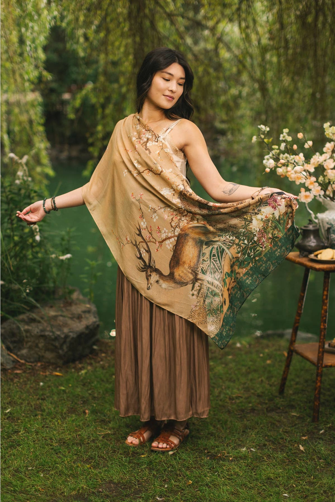 Market Of Stars - Fable Bohemian Floral Scarf - Deer & Moon