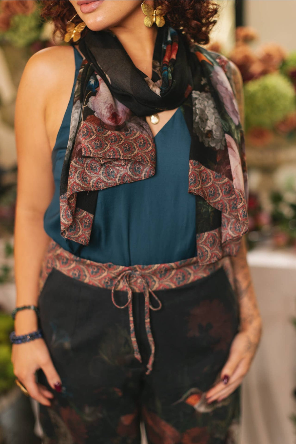 Market Of Stars - Flight of Fancy Floral Scarf - Hummingbirds