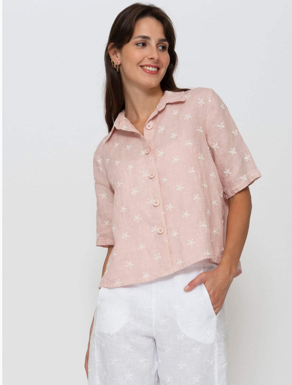 Blueberry Italia Linen Embroidered Shacket - Various Colours