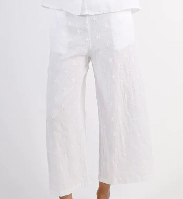 Blueberry - Embroidered Daisy Palazzo Pants - Various Colours