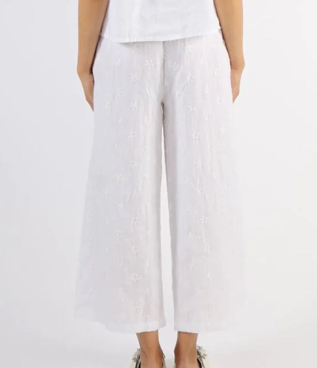 Blueberry - Embroidered Daisy Palazzo Pants - Various Colours