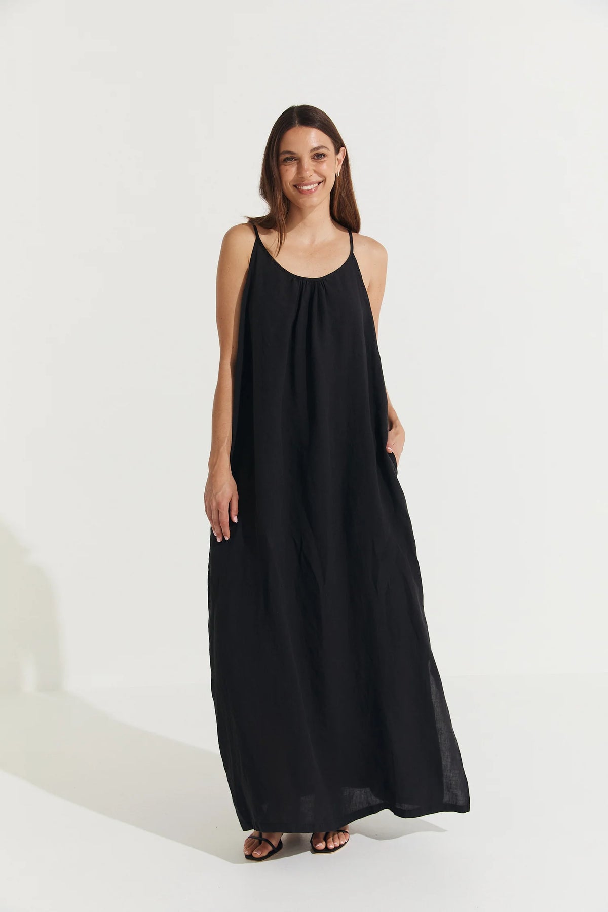 Montaigne ‘Virginie’ Linen Maxi Dress with Side Splits - White - LAST ONE