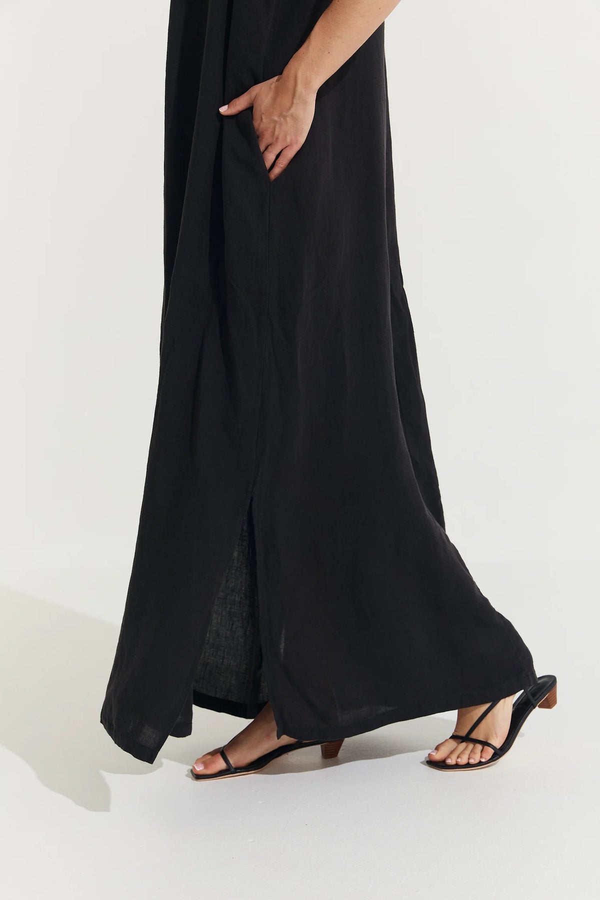 Montaigne ‘Virginie’ Linen Maxi Dress with Side Splits - White - LAST ONE