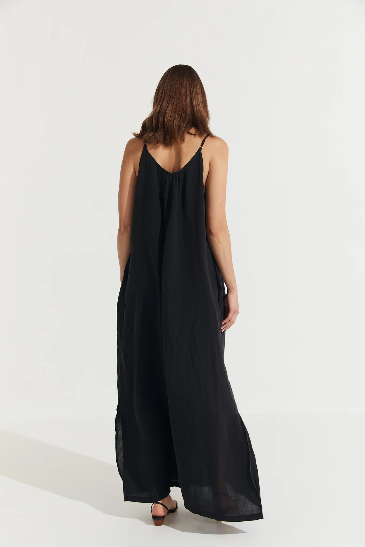 Montaigne ‘Virginie’ Linen Maxi Dress with Side Splits - White - LAST ONE