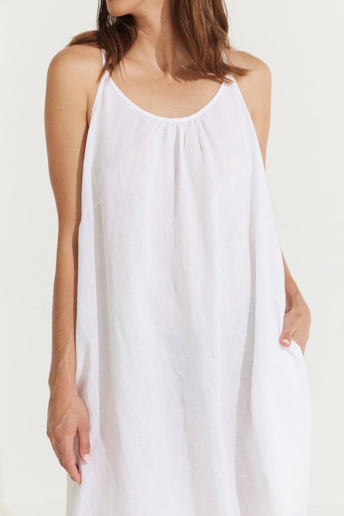 Montaigne ‘Virginie’ Linen Maxi Dress with Side Splits - White - LAST ONE