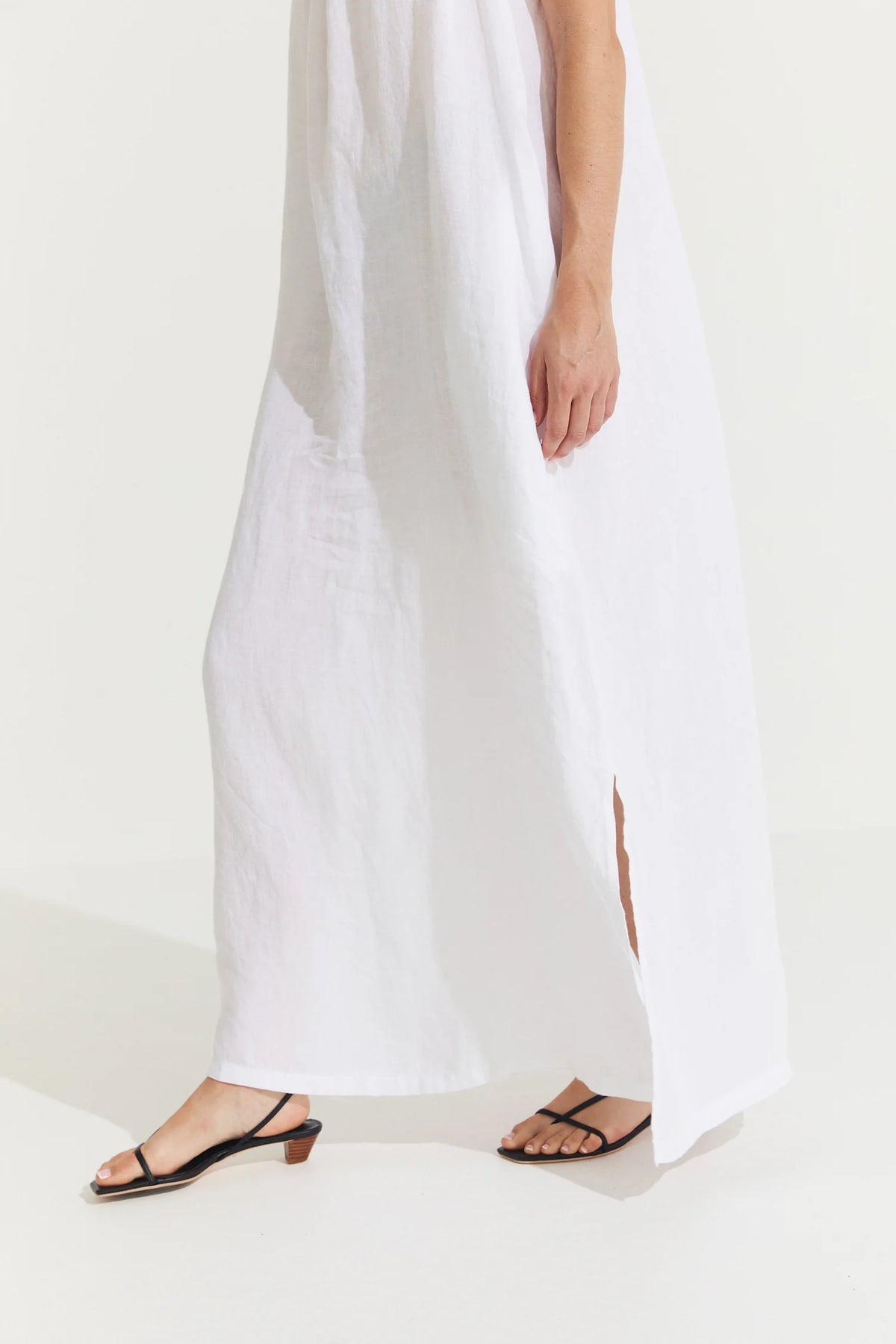 Montaigne ‘Virginie’ Linen Maxi Dress with Side Splits - White - LAST ONE