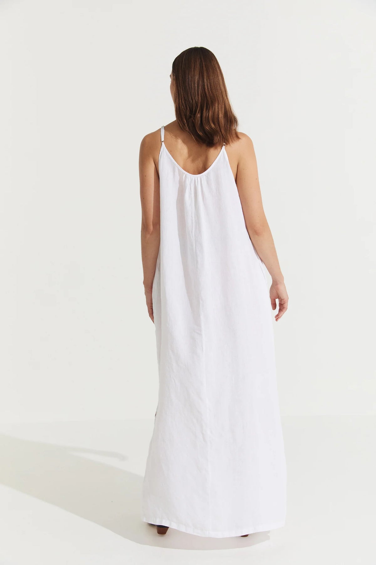 Montaigne ‘Virginie’ Linen Maxi Dress with Side Splits - White - LAST ONE