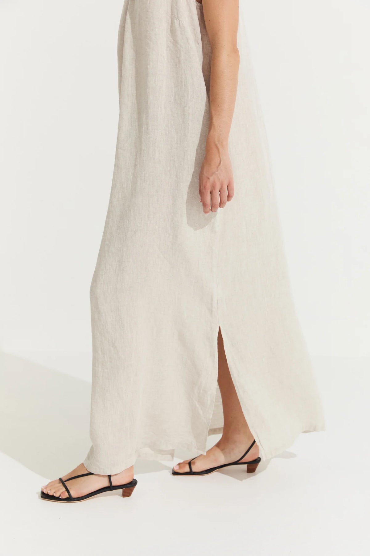 Montaigne ‘Virginie’ Linen Maxi Dress with Side Splits - White - LAST ONE