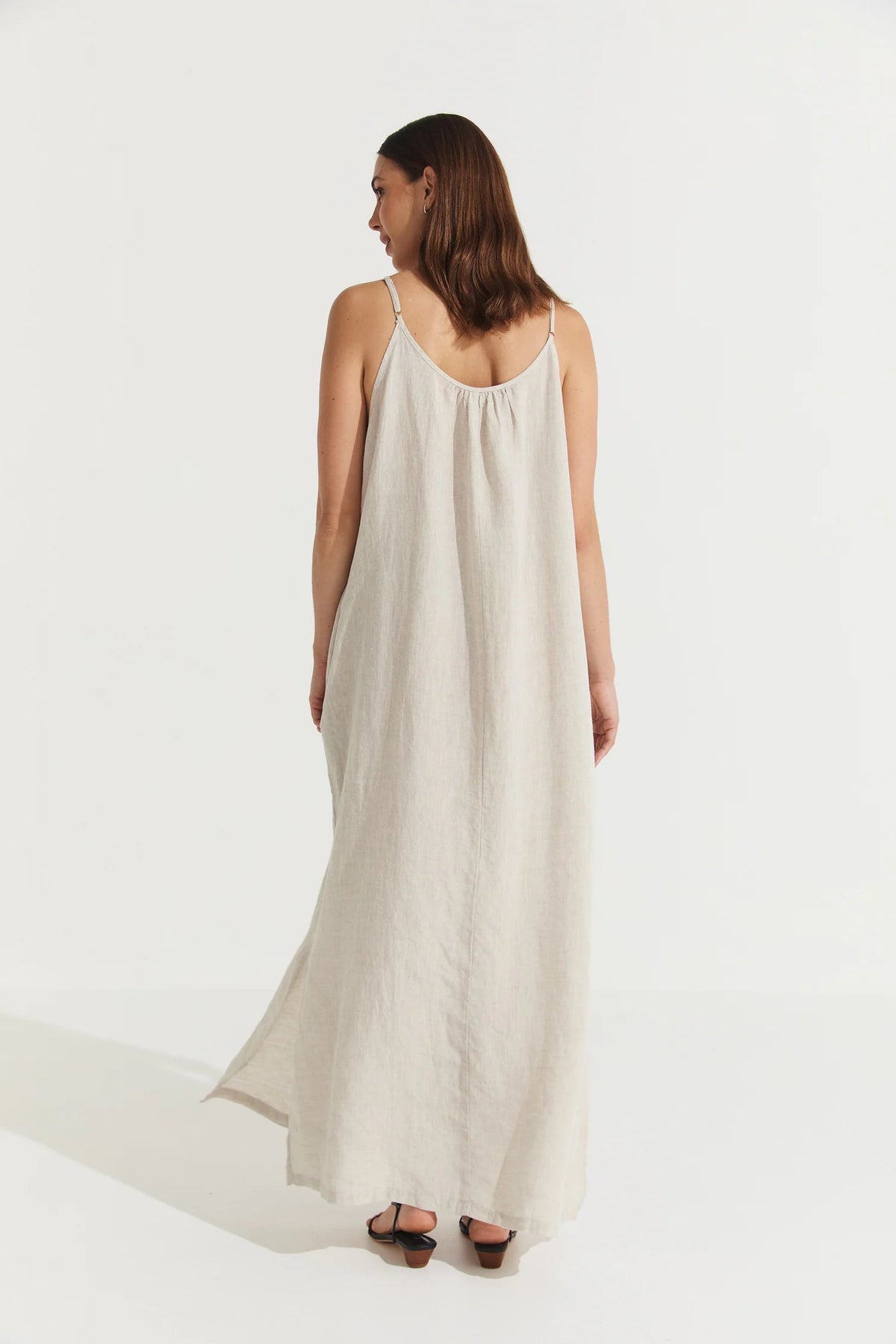 Montaigne ‘Virginie’ Linen Maxi Dress with Side Splits - White - LAST ONE