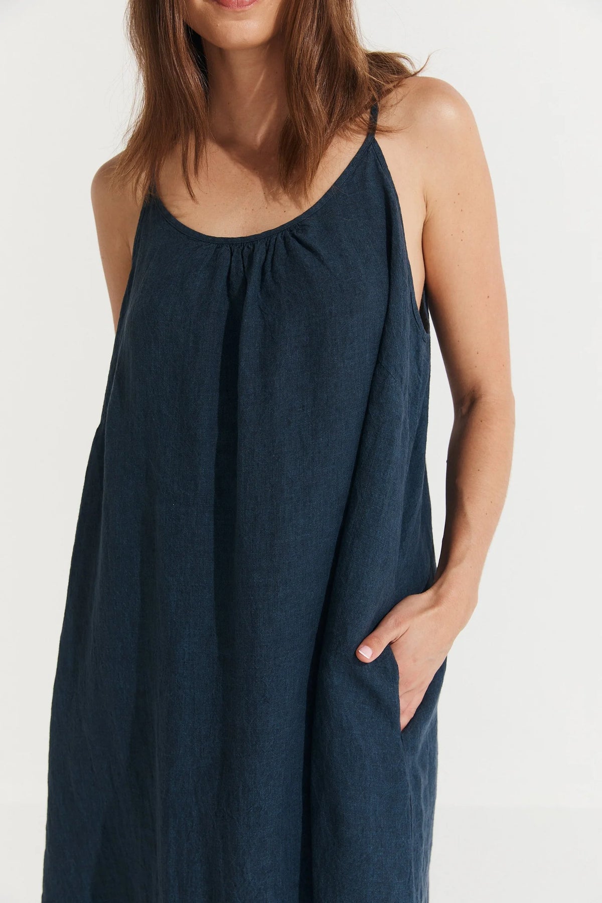 Montaigne ‘Virginie’ Linen Maxi Dress with Side Splits - White - LAST ONE