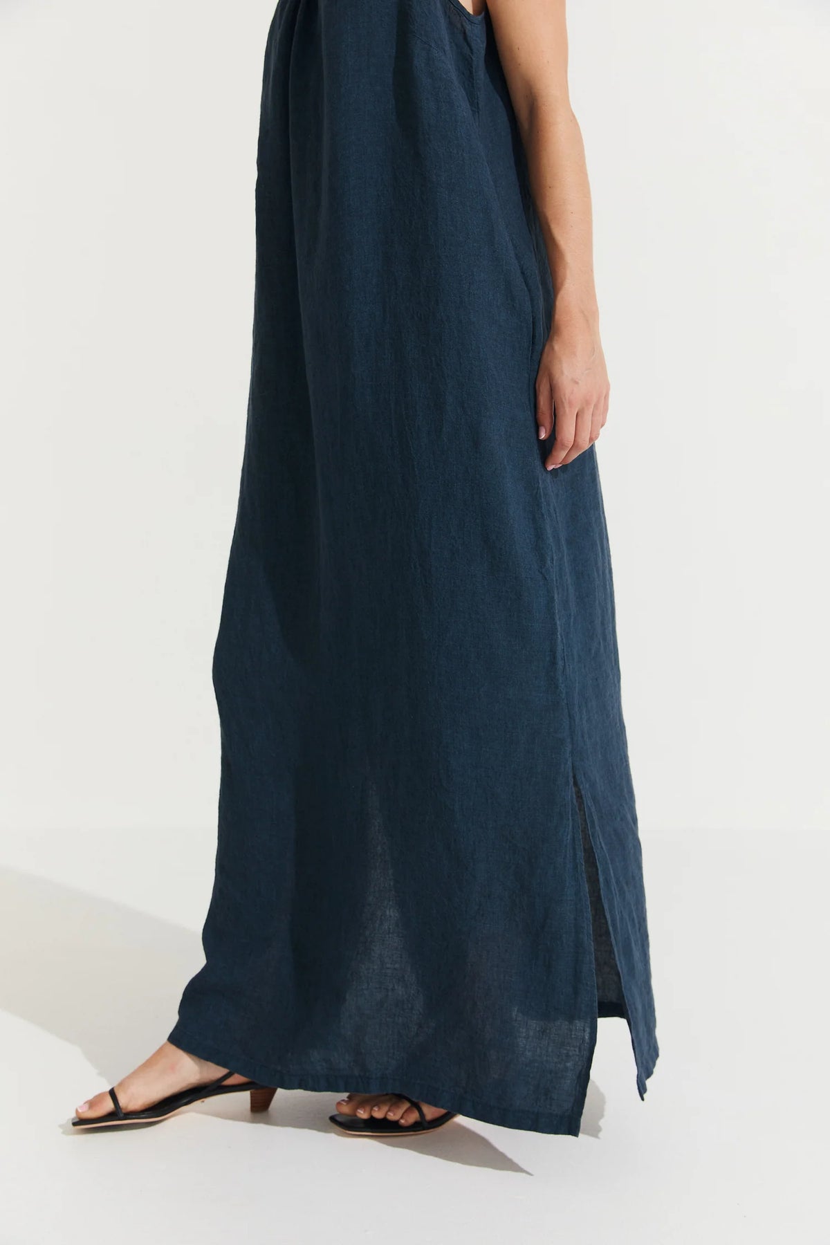 Montaigne ‘Virginie’ Linen Maxi Dress with Side Splits - White - LAST ONE