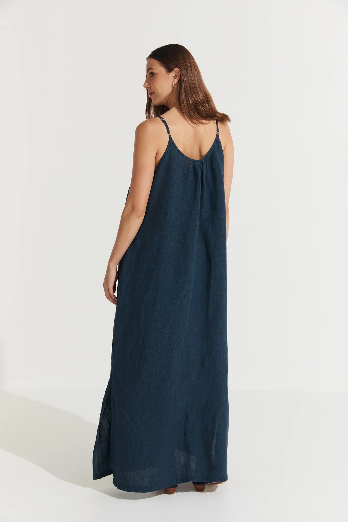 Montaigne ‘Virginie’ Linen Maxi Dress with Side Splits - White - LAST ONE