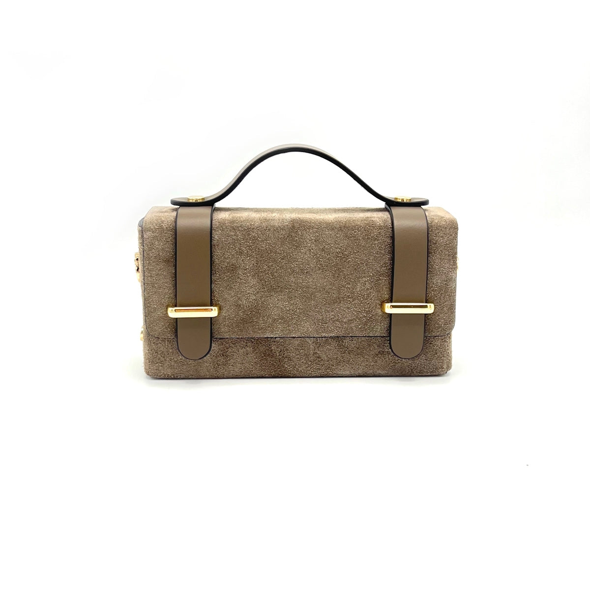 Italian Suede Leather Mini Clutch Bag with Chain - Chocolate