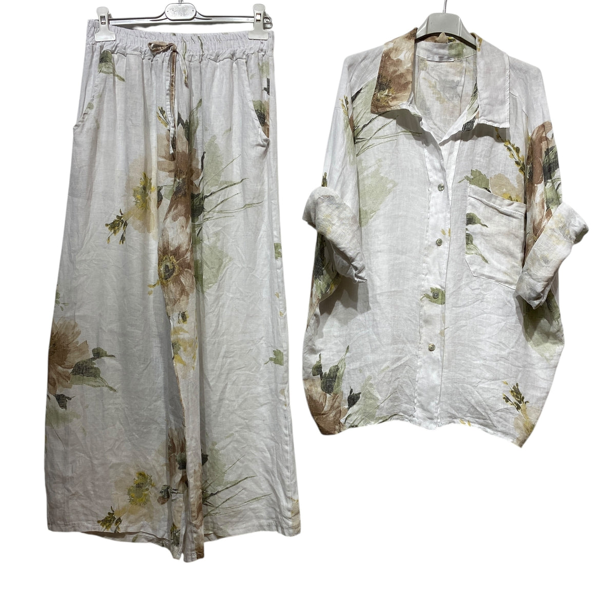 Italian Linen Shirt & Pant Set – White