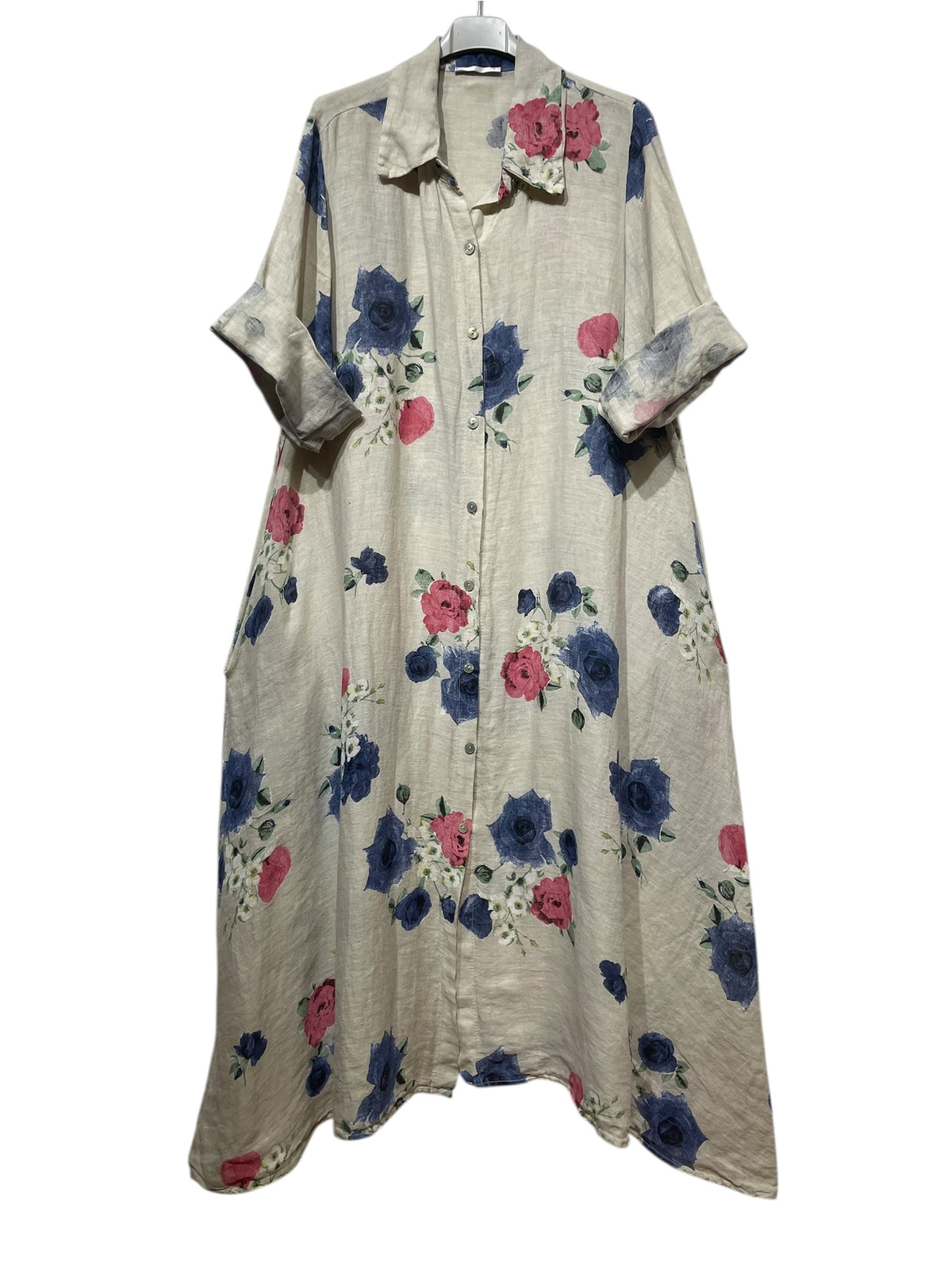 Italian Linen Long Dress with Pockets – Various Colours