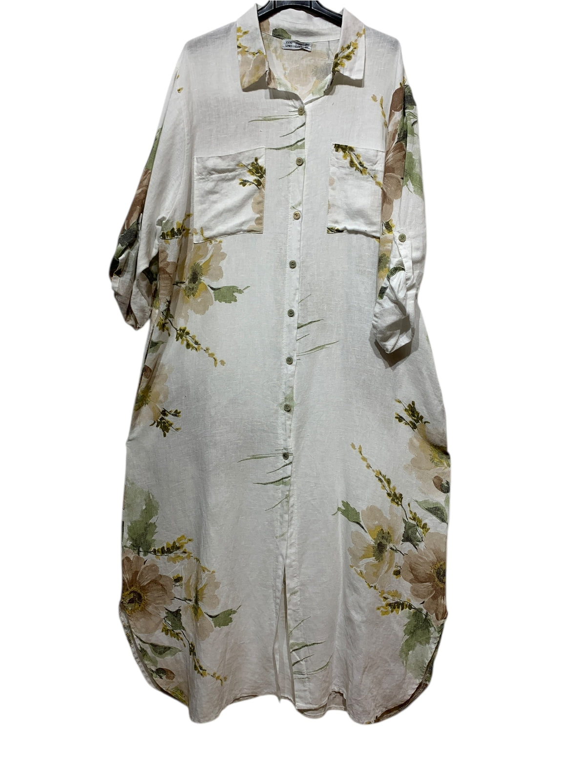 Italian Linen Long Shirt Dress With Pockets - Various Colours