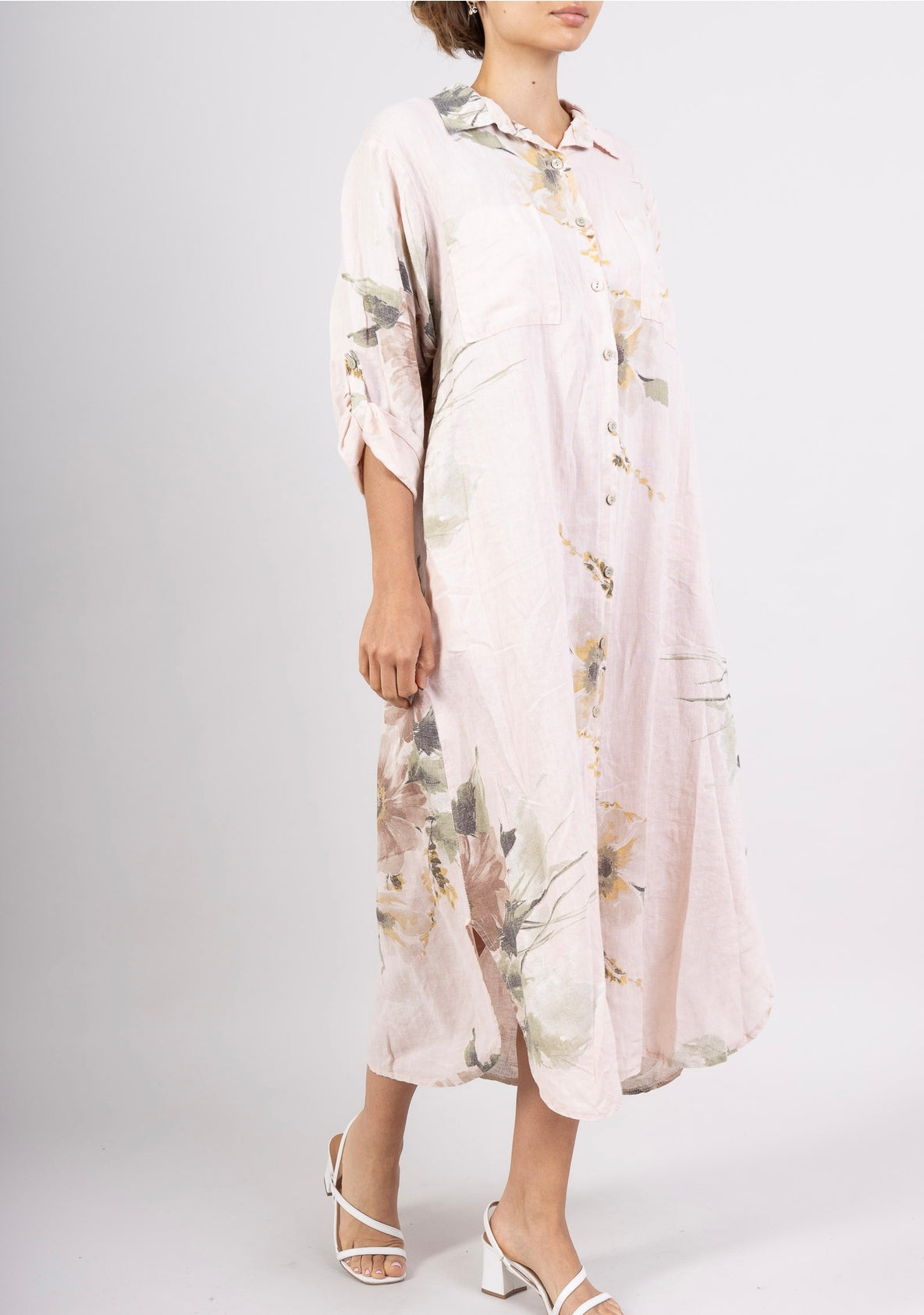 Italian Linen Long Shirt Dress With Pockets - Various Colours