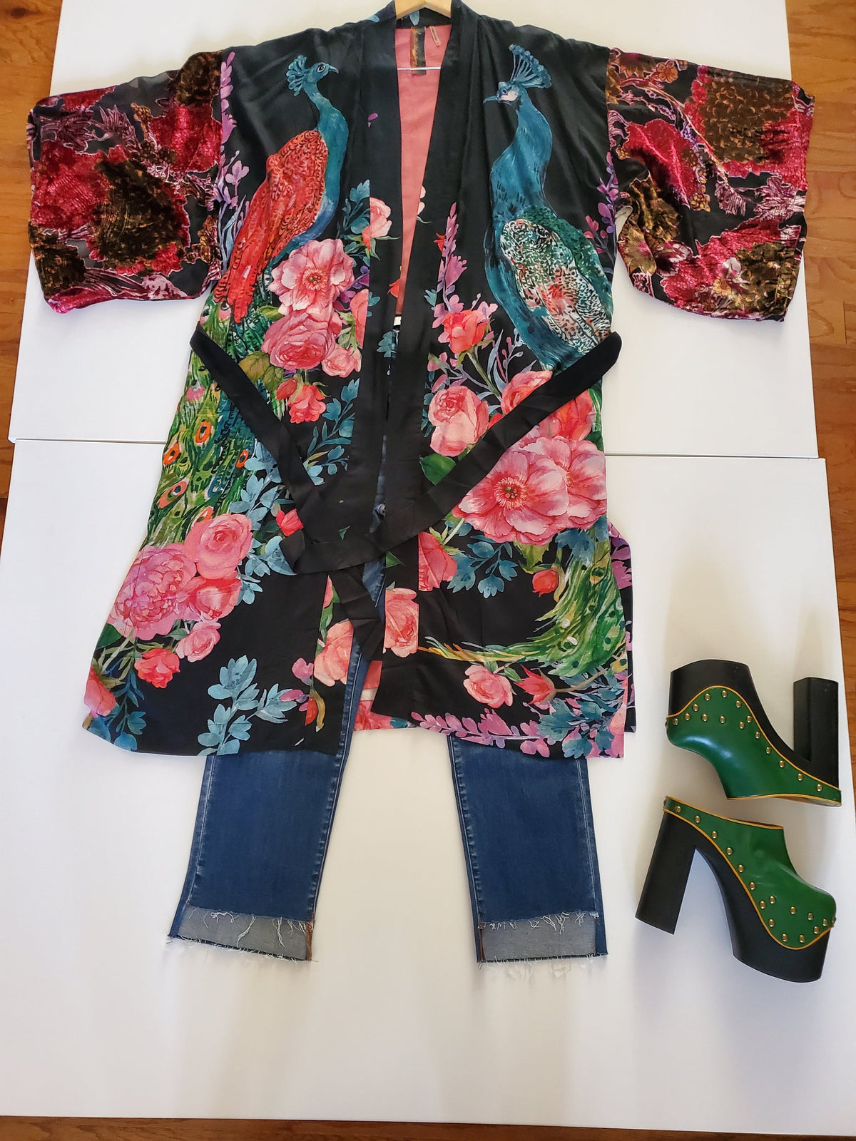 Aratta - Sweet Fantasy - Peacock Kimono Coat - Black