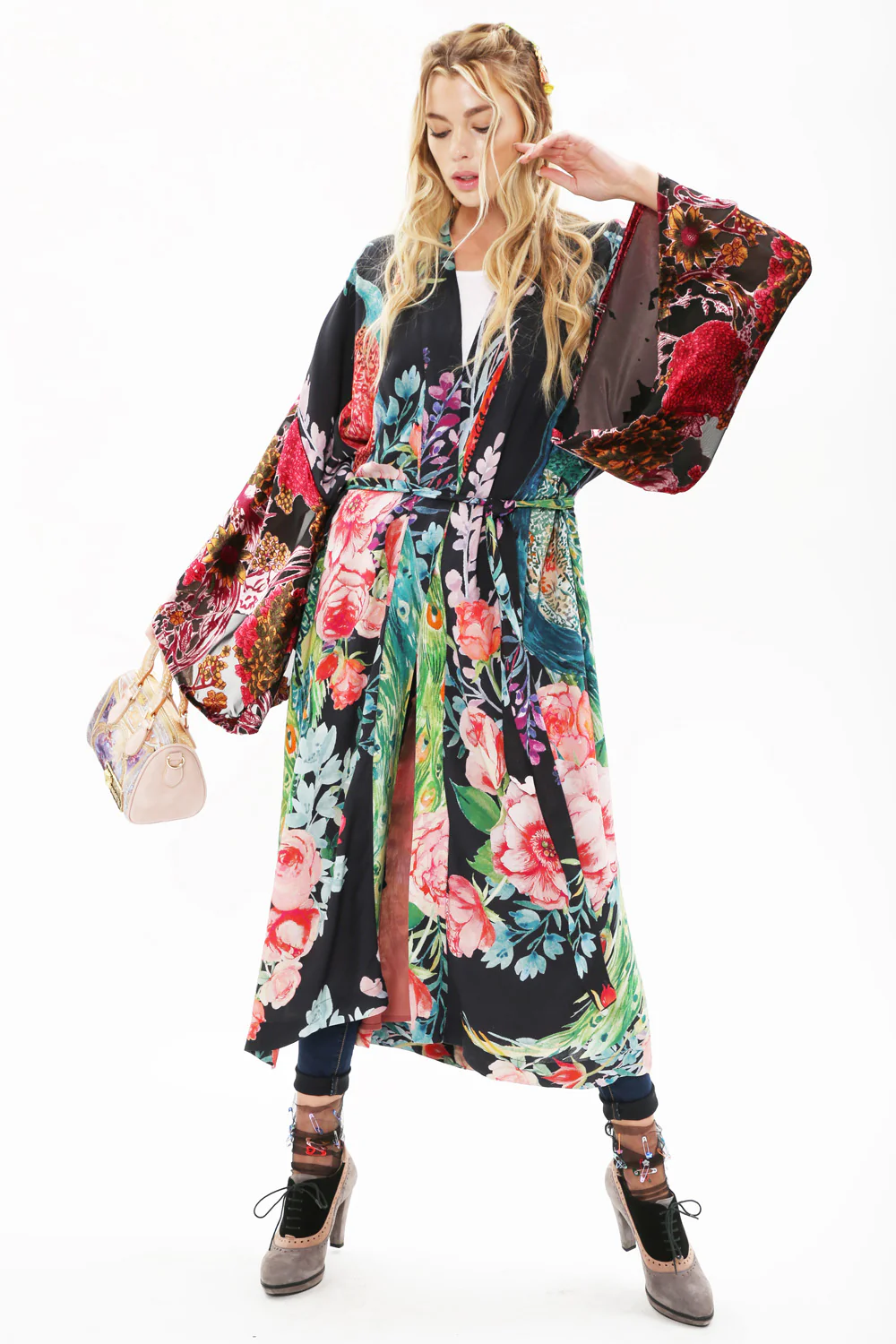 Aratta - Sweet Fantasy - Peacock Kimono Coat - Black