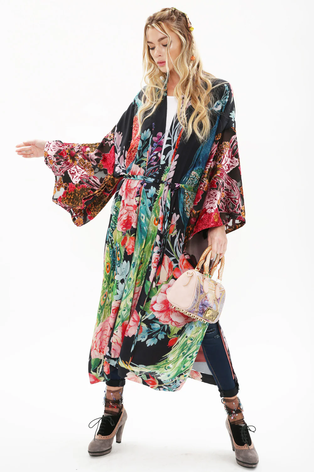 Aratta - Sweet Fantasy - Peacock Kimono Coat - Black