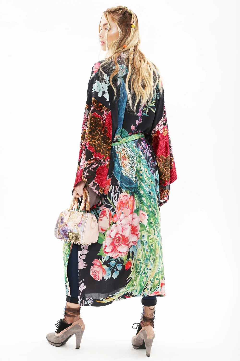 Aratta - Sweet Fantasy - Peacock Kimono Coat - Black