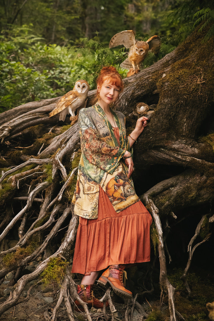 Market Of Stars - Woodland Wisdom - Matinée Duster Kimono - Florals, Fox & Owl