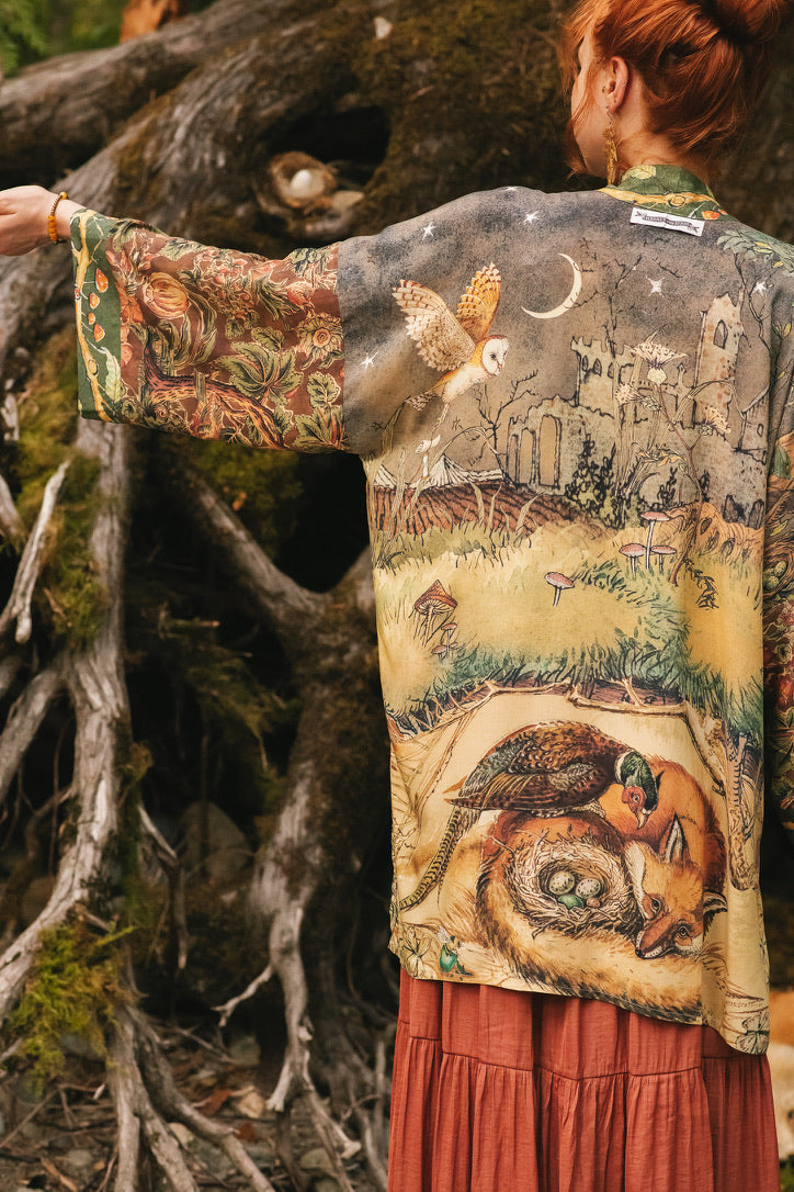 Market Of Stars - Woodland Wisdom - Matinée Duster Kimono - Florals, Fox & Owl